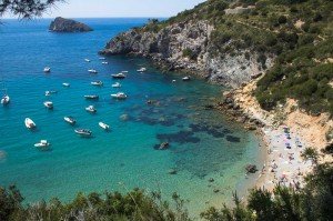 boats on blue and gree sea, Italy in Argentario embayment, Itali